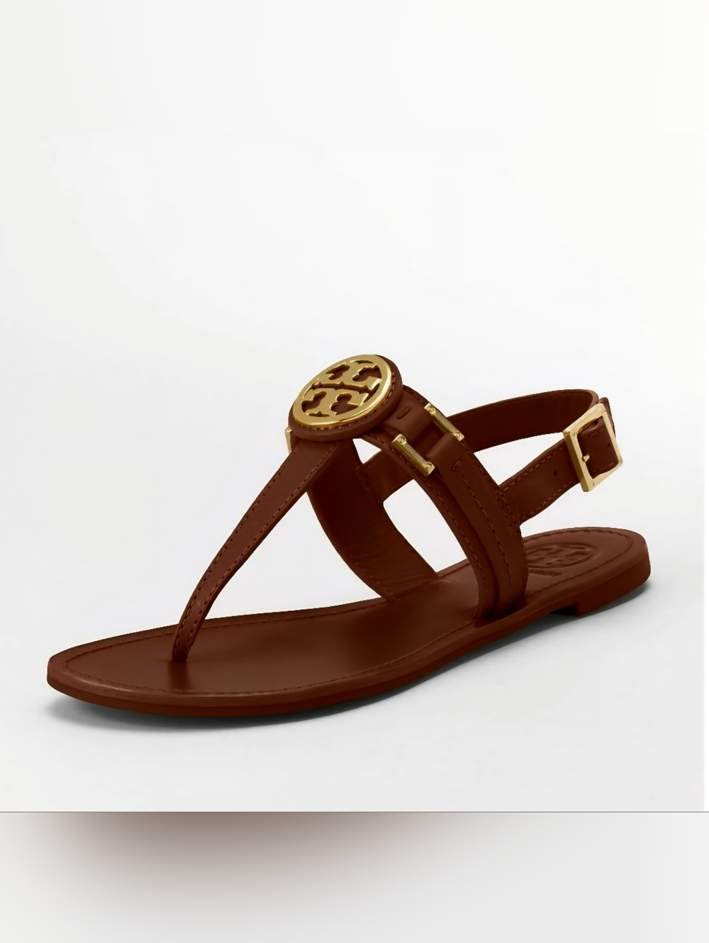 Tory Burch Brown Leather Thong Sandal with Gold Logo Size 9